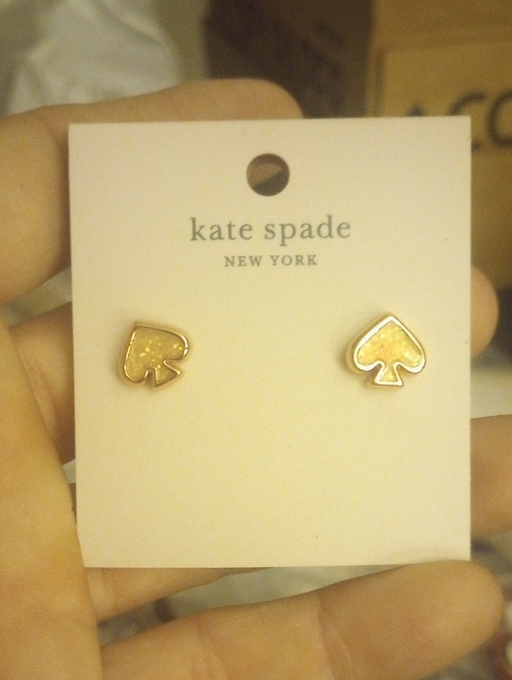 Kate Spade Pink And Gold Spade Stud Earrings